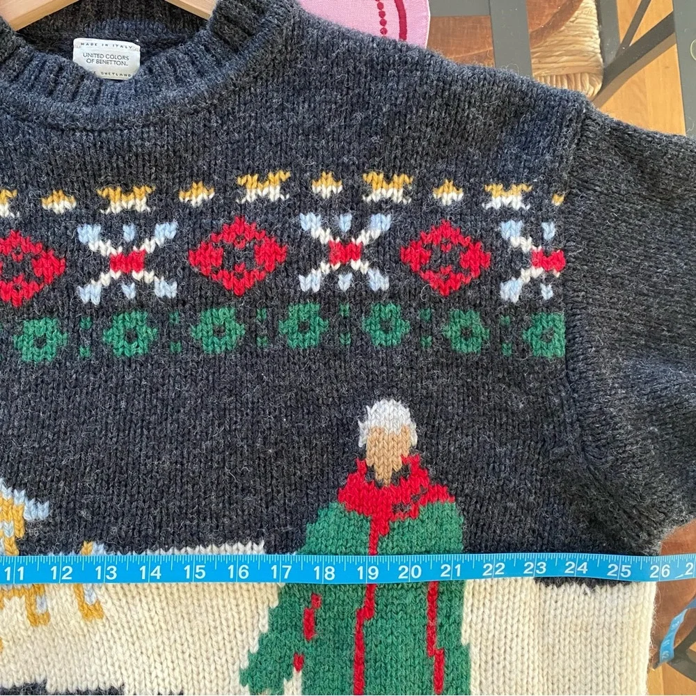 Vintage United Colors of Benetton Shetland Wool Scandi Fair Isle Sweater L